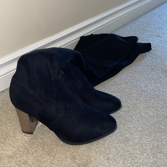 Over the Knee Black Suede & Mirror Heel Boots - Picture 1 of 3